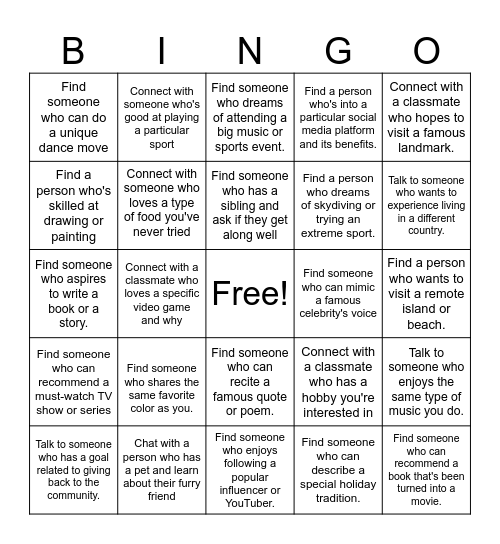 InstaFriend Bingo Card