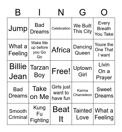 80s Bingo Card