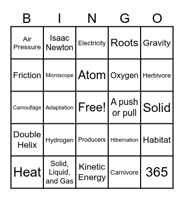 Science Bingo Card