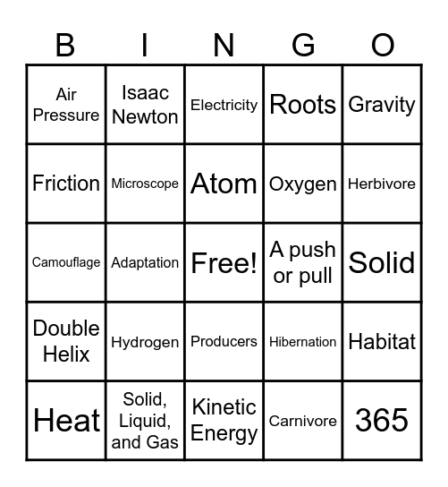 Science Bingo Card