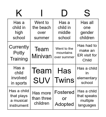 Parenting Bingo Card Bingo Card