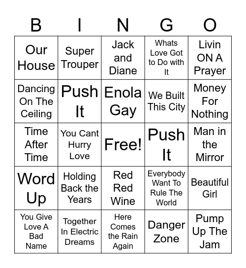 80s 90s 00s Bingo Card