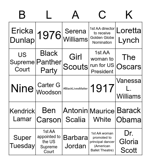 GS 13347 Celebrates Black History Month Bingo Card
