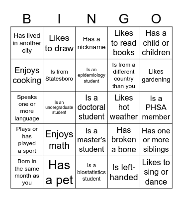 Getting to Know BEES Bingo Card