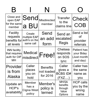 Benefits Bingo Card