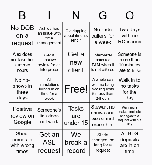 Untitled Bingo Card