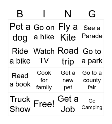 Summer Break Bingo Card