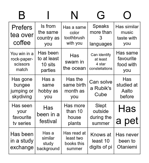 Find someone who... Bingo Card