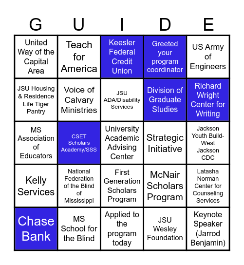 TRIO SSS Student Success Gallery Bingo Card