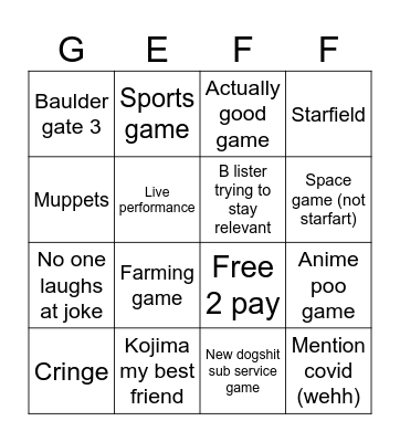 Gamecom Bingo Card