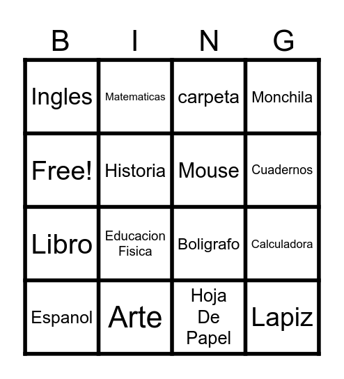 Spanish Bingo Card