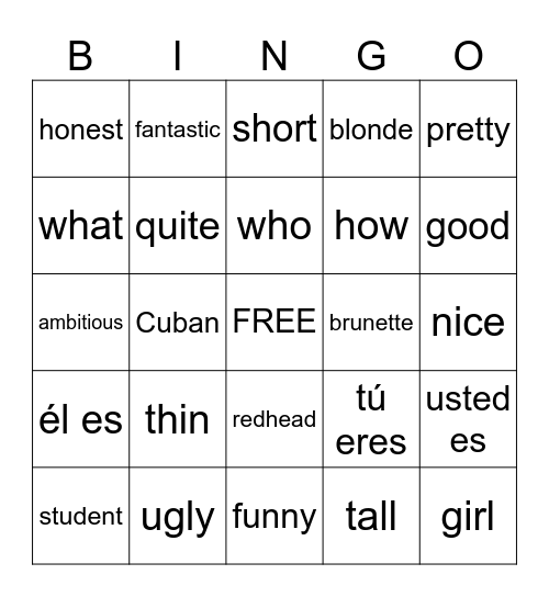 SPAN 1 Chapter 1 Bingo Card