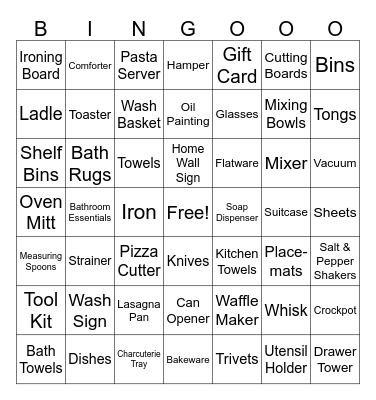 Bridal Bingo Card