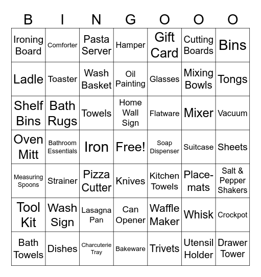 Bridal Bingo Card