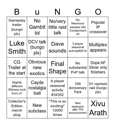 Final Shape Showcase Bingo Card