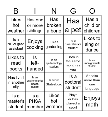 Getting to know BEES Bingo Card