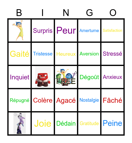 Bingo des émotions Bingo Card