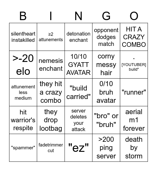 Chime 1s Bingo Card