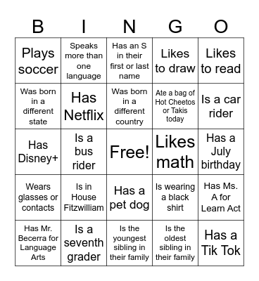 Get To Know Me Bingo Card