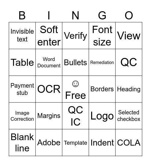 SSA BINGO Card