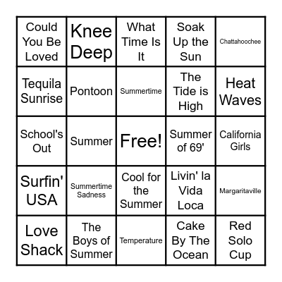Music Bingo: Summer Songs! Bingo Card