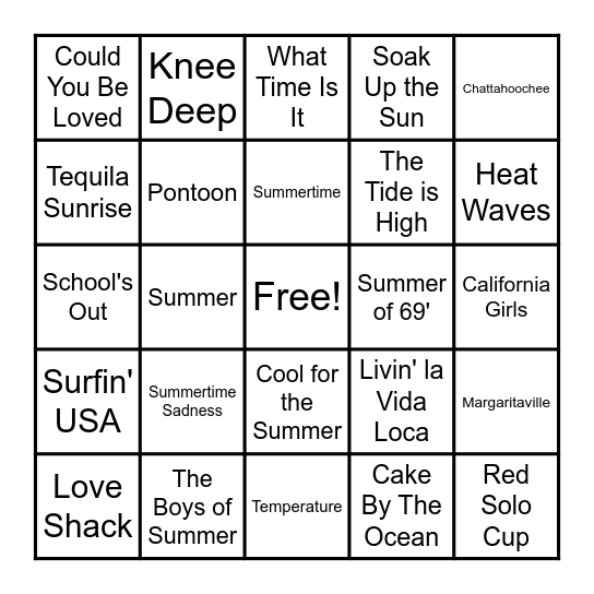 Music Bingo: Summer Songs! Bingo Card