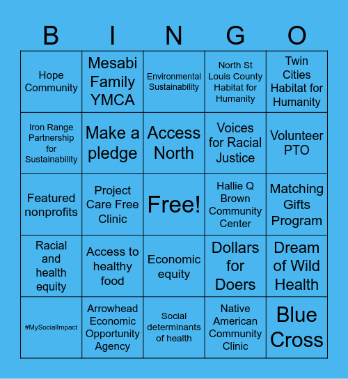 Community Giving Campaign Bingo Card