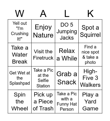 Two-Thousand Steps Bingo Card