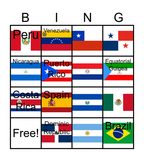 Flag Bingo for Hispanic Heritage Month Bingo Card