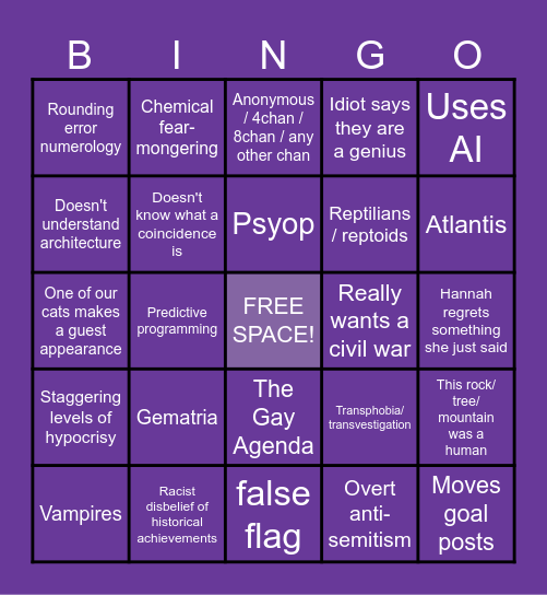 Tinfoil Tuesday Bingo Card