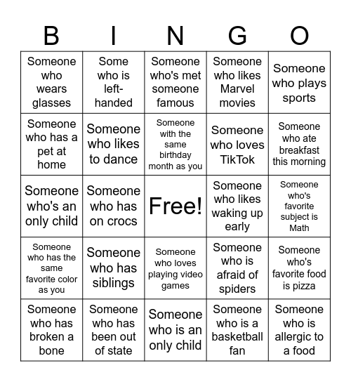 Human Bingo Card