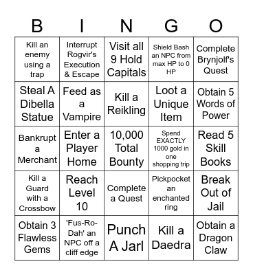 Skyrim Bingo Card