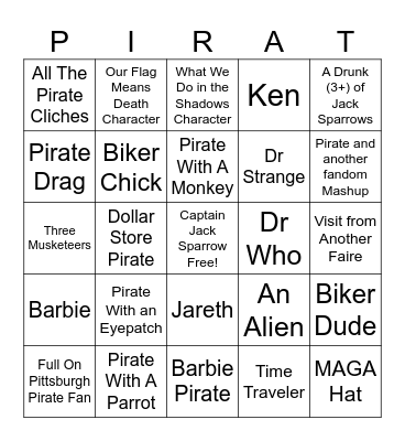 Pirate Invasion Bingo Card