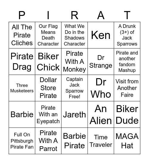 Pirate Invasion Bingo Card