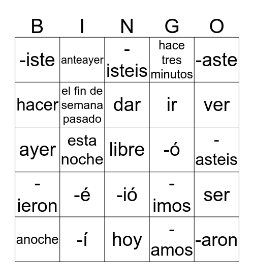 Predirite Practice Bingo Card