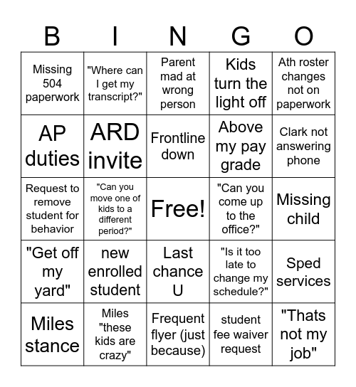 Untitled Bingo Card