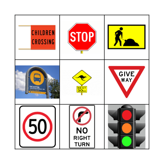 Road Safety Sign Bingo Card