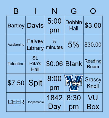 Villanova 101 Bingo Card