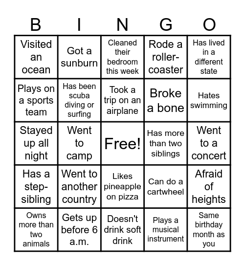 Classroom Bingo Card