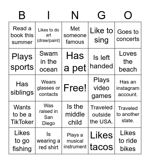 “Find someone who” BINGO Card