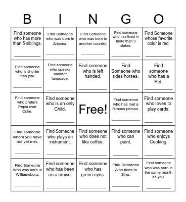 Find Someone Who Bingo Card