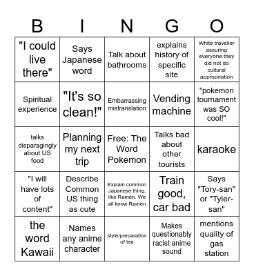 Foreign Traveller Bingo: Japan Edition Bingo Card