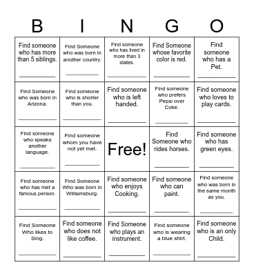 Find Someone Who Bingo Card