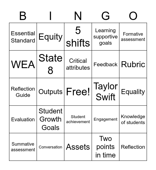 WEA Student Growth Goal Bingo Card