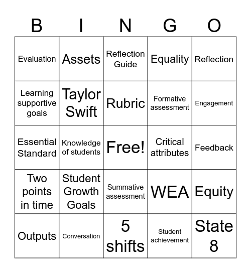 WEA Student Growth Goals Bingo Card