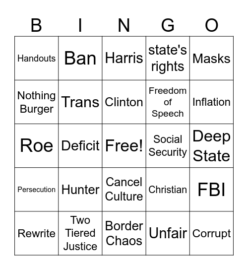 GOP Debate 1 Bingo Card