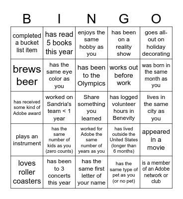 BP BINGO! Find someone who... Bingo Card