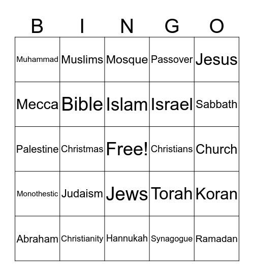 World Religions Bingo Card