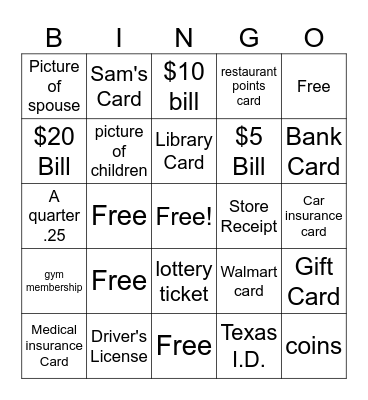 WHAT'S IN YOUR WALLET? Bingo Card