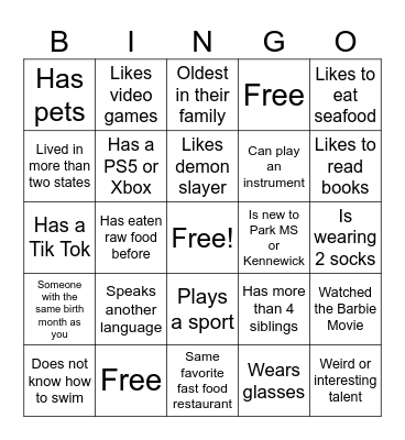 First Day of School Bingo Card